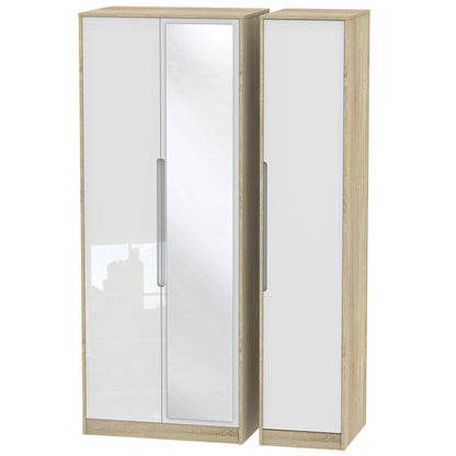 Monaco Tall Mirror Wardrobe White & Oak 1 Shelf 198cm