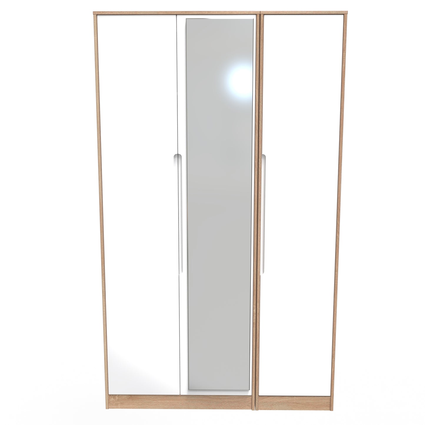 Monaco Tall Mirror Wardrobe White & Oak 1 Shelf 198cm