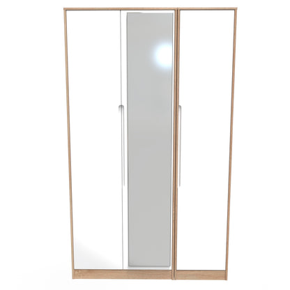 Monaco Tall Mirror Wardrobe White & Oak 1 Shelf 198cm