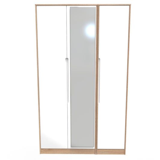 Monaco Tall Mirror Wardrobe White & Oak 1 Shelf 198cm
