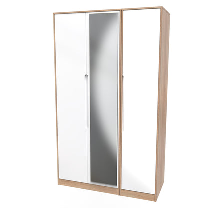 Monaco Tall Mirror Wardrobe White & Oak 1 Shelf 198cm