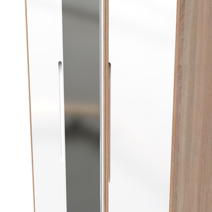 Monaco Tall Mirror Wardrobe White & Oak 1 Shelf 198cm