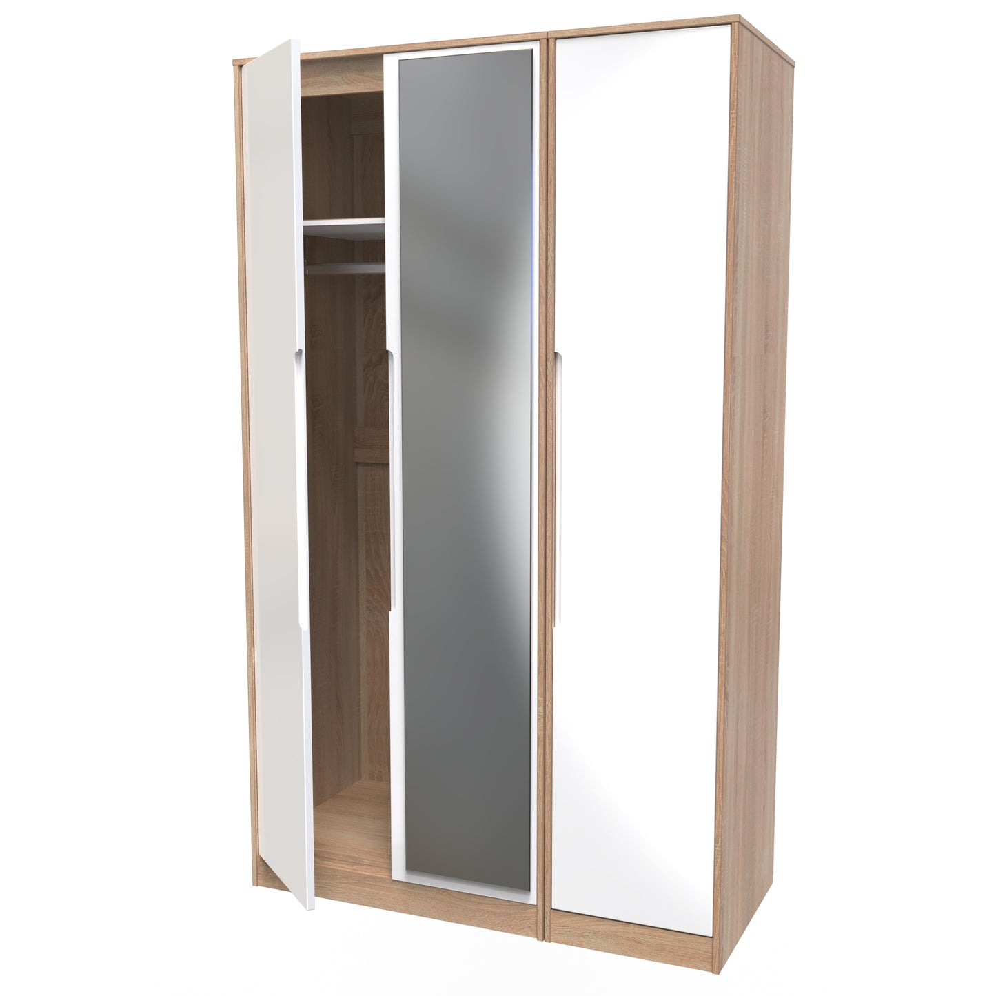 Monaco Tall Mirror Wardrobe White & Oak 1 Shelf 198cm