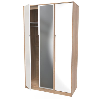 Monaco Tall Mirror Wardrobe White & Oak 1 Shelf 198cm