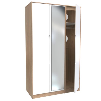 Monaco Tall Mirror Wardrobe White & Oak 1 Shelf 198cm