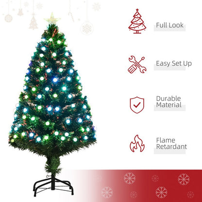Homcom 5FT Pre-Lit Artificial Christmas Tree w/Fibre Optic Decorations LED Light Holiday Home Xmas Decoration Green