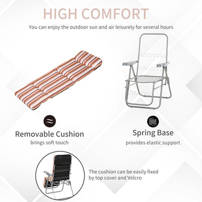 Set of 2 Garden Sun Lounger Outdoor Reclining Seat Cushioned Seat Foldable Adjustable Recliner Orange and White
