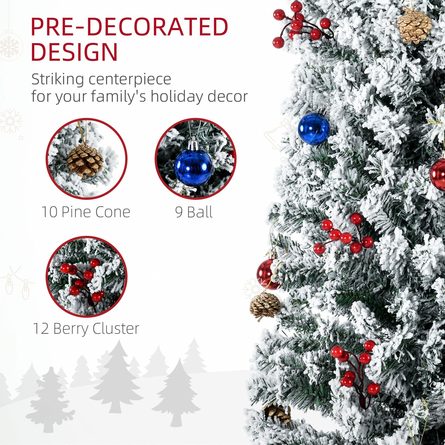 7ft Decorated Christmas Tree Artificial - White Frosted Green with LED Lights Multicoloured 592 Tips