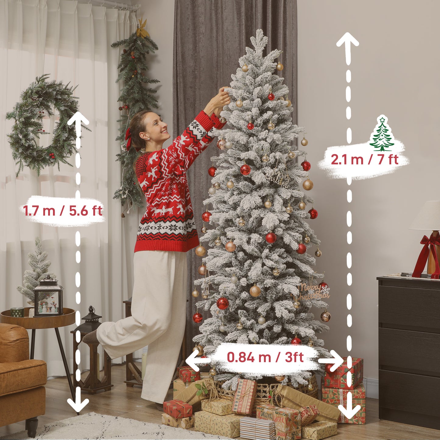 7ft Christmas Tree Artificial - White Frosted Green Slim  972 Tips