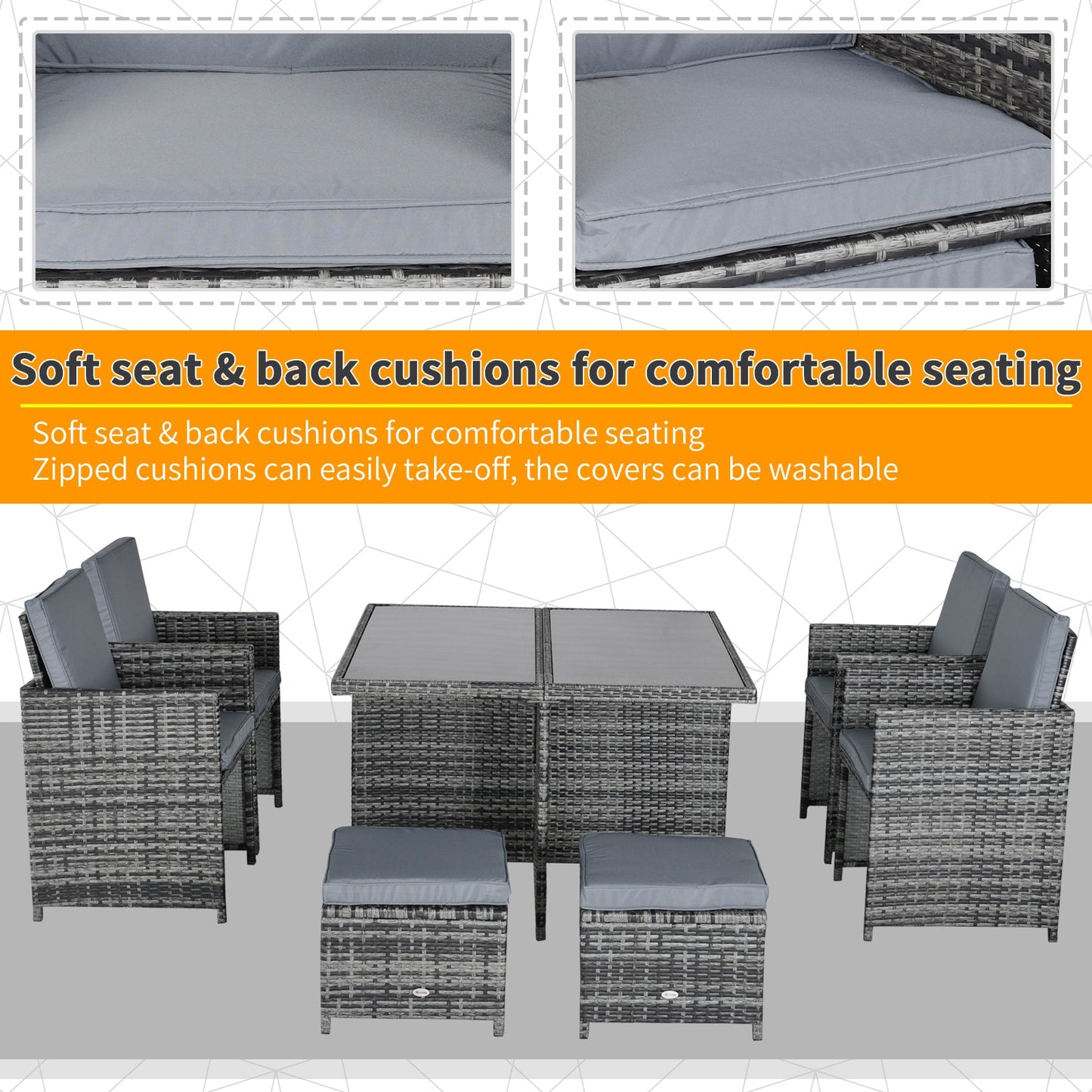 8 Seater Rattan Dining Set Garden Furniture Cushion Seat Woven Rattan Grey