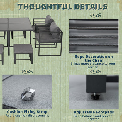 8 Seater Garden Dining Cube Set Aluminium Outdoor Furniture Set Dining Table