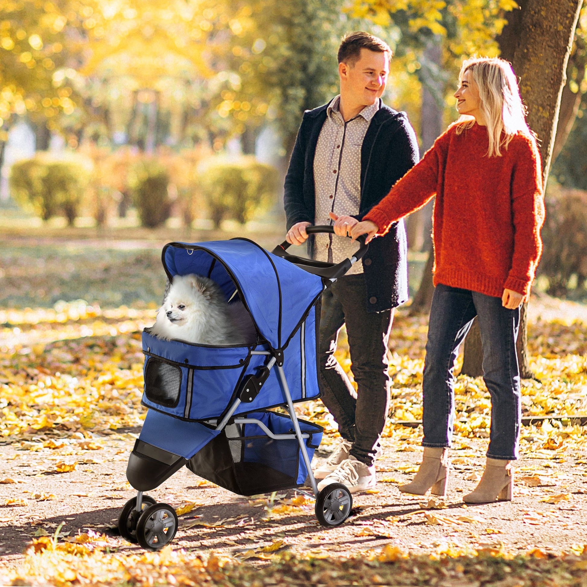 pawhut pet travel stroller PawHut Pet Travel Stroller Cat Dog Pushchair Trolley Puppy Jogger Carrier Three Wheels for Small Miniature DogsBlue
