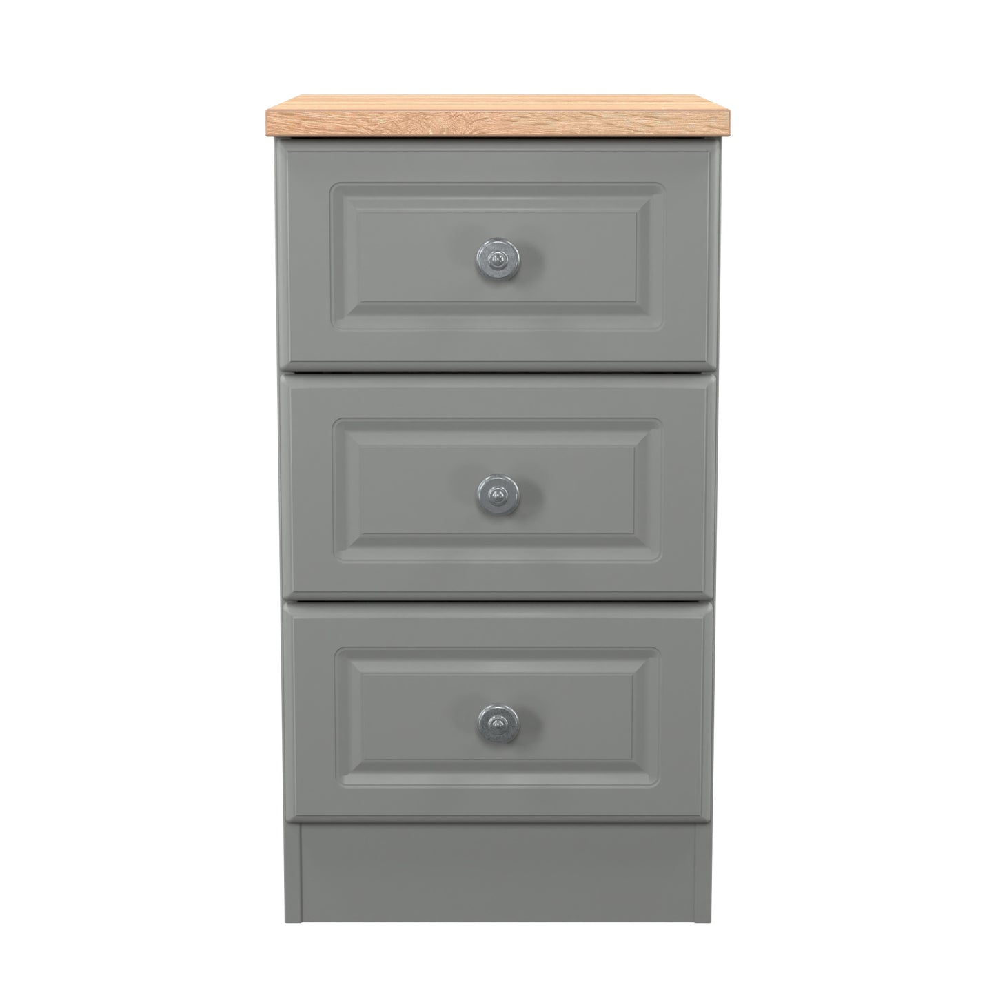 Norfolk Bedside Table Grey & Light Oak 3 Drawers 37cm