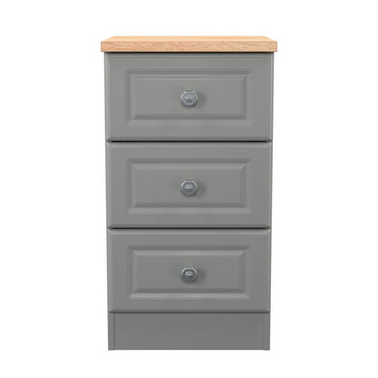 Norfolk Bedside Table Grey & Light Oak 3 Drawers 37cm