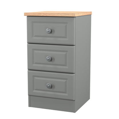 Norfolk Bedside Table Grey & Light Oak 3 Drawers 37cm