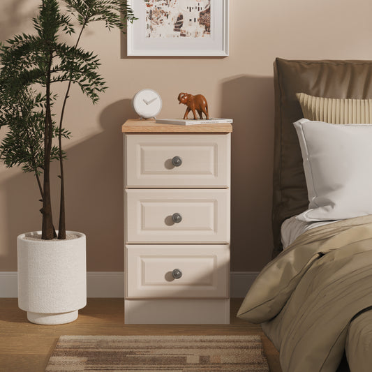 Norfolk Bedside Table Off-white & Light Oak 3 Drawers 37cm