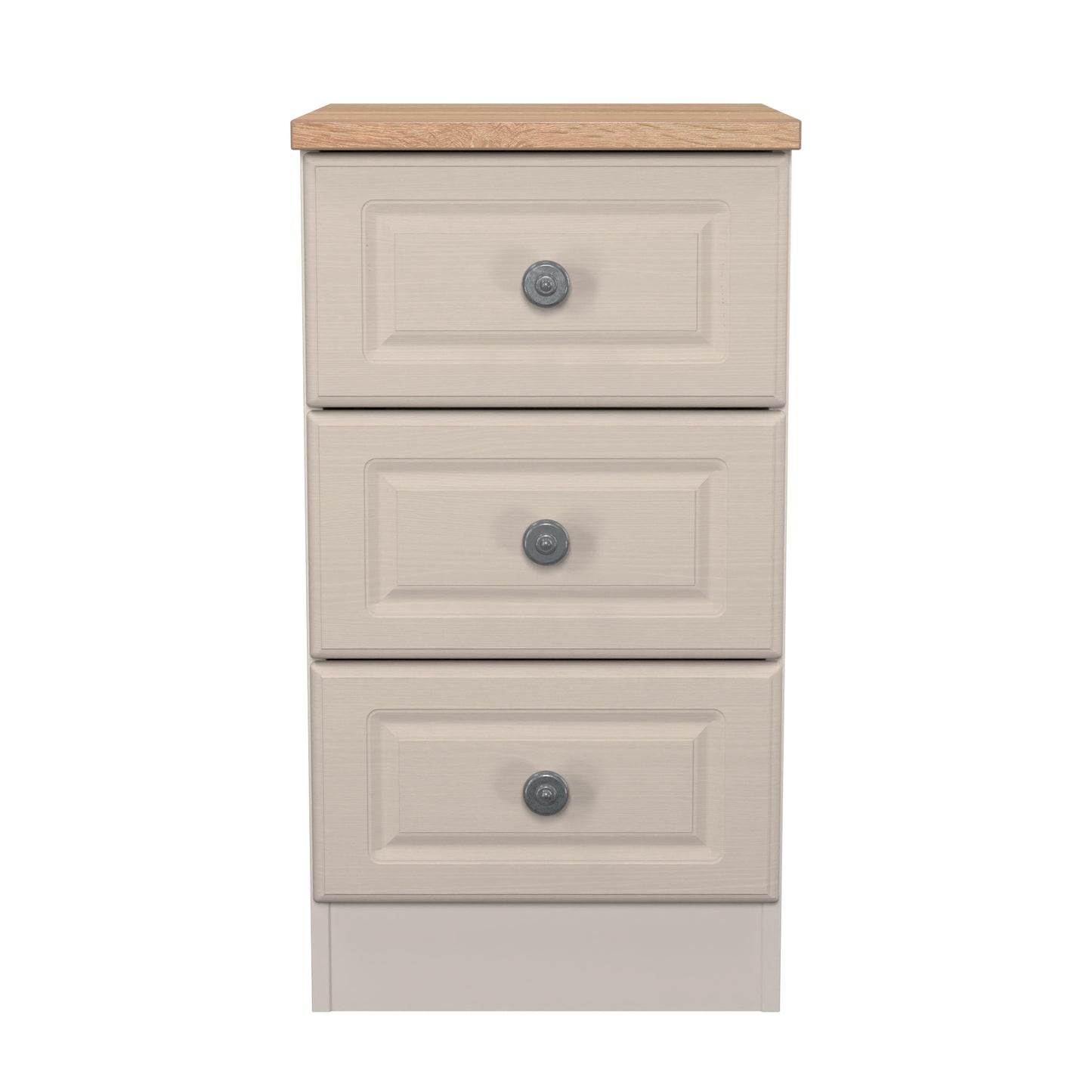 Norfolk Bedside Table Off-white & Light Oak 3 Drawers 37cm
