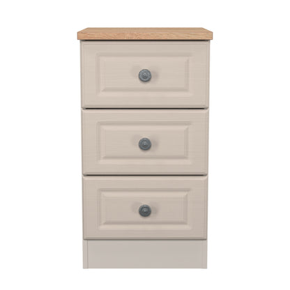 Norfolk Bedside Table Off-white & Light Oak 3 Drawers 37cm