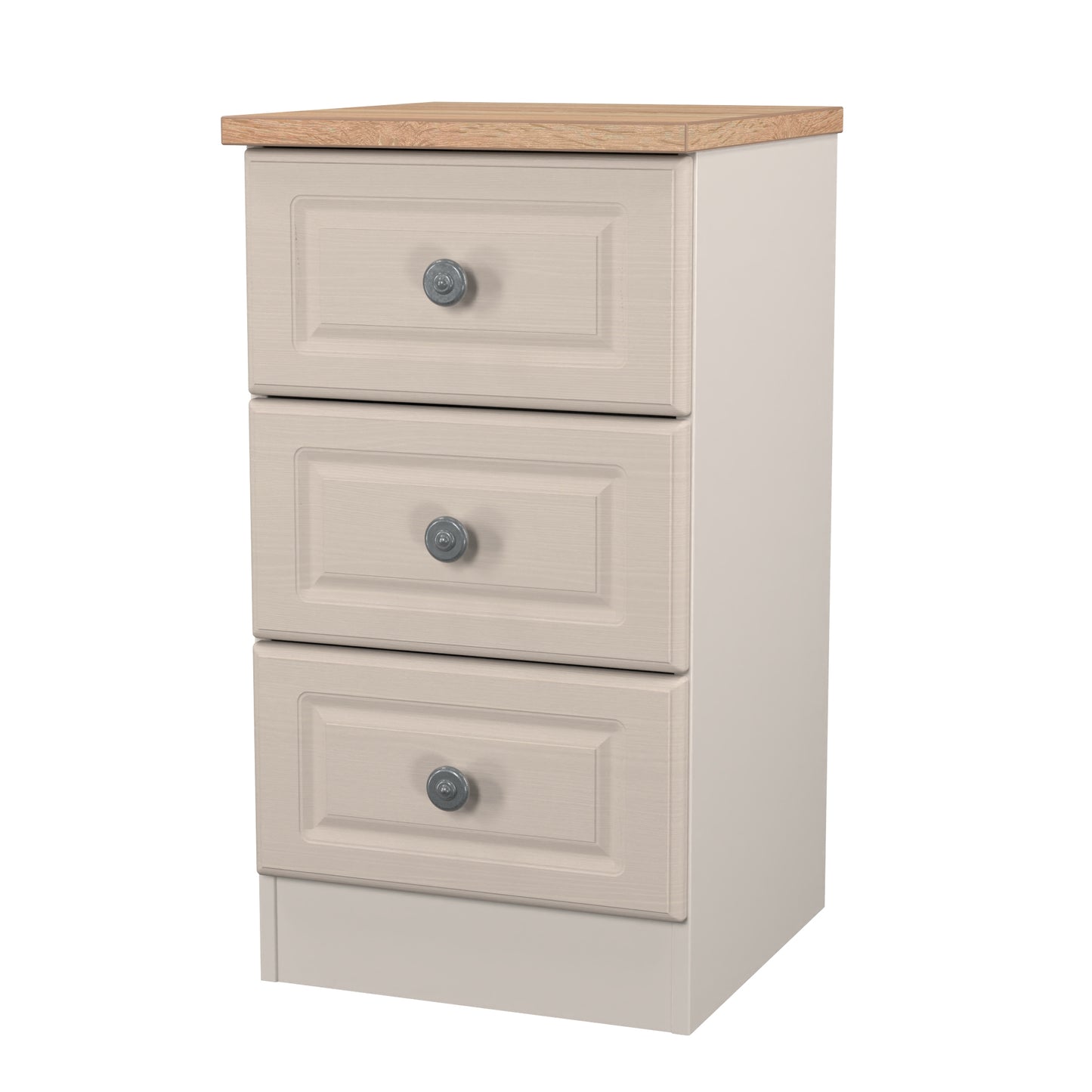 Norfolk Bedside Table Off-white & Light Oak 3 Drawers 37cm