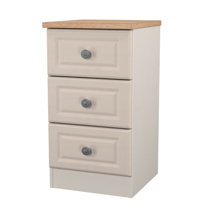 Norfolk Bedside Table Off-white & Light Oak 3 Drawers 37cm