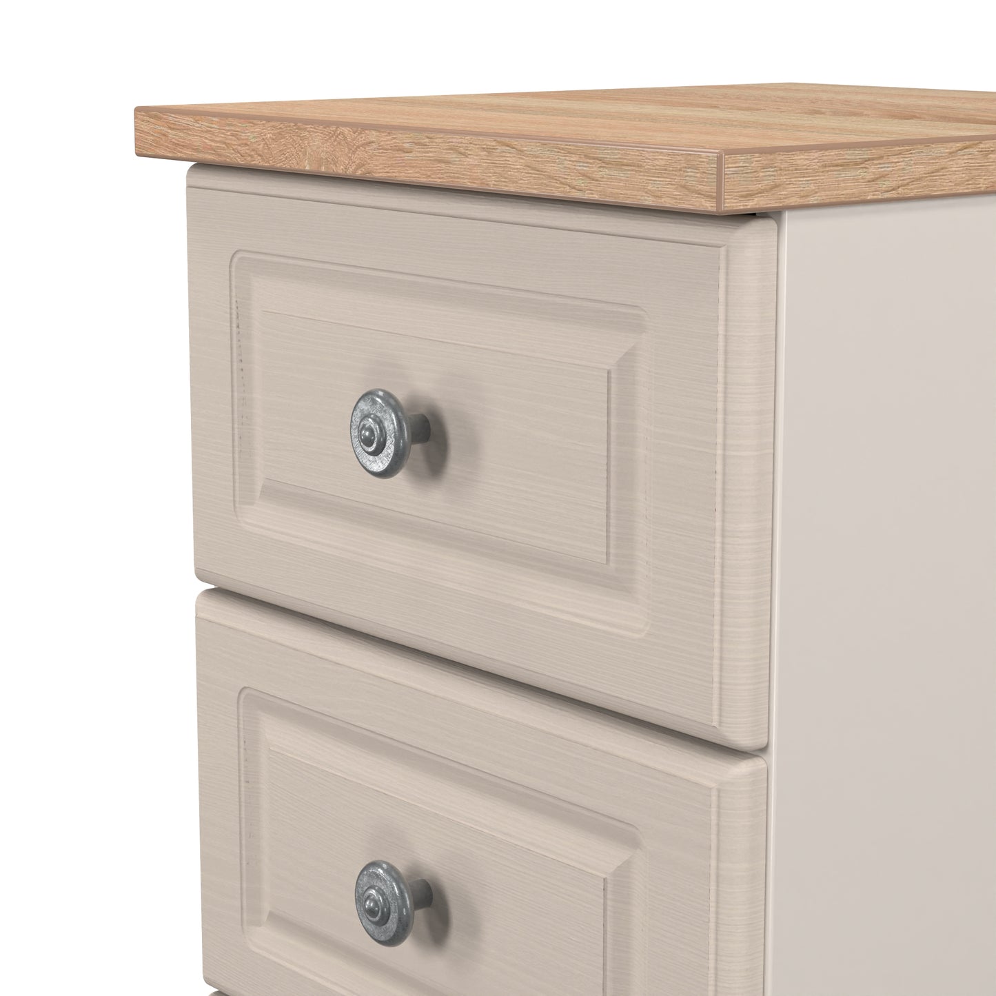 Norfolk Bedside Table Off-white & Light Oak 3 Drawers 37cm