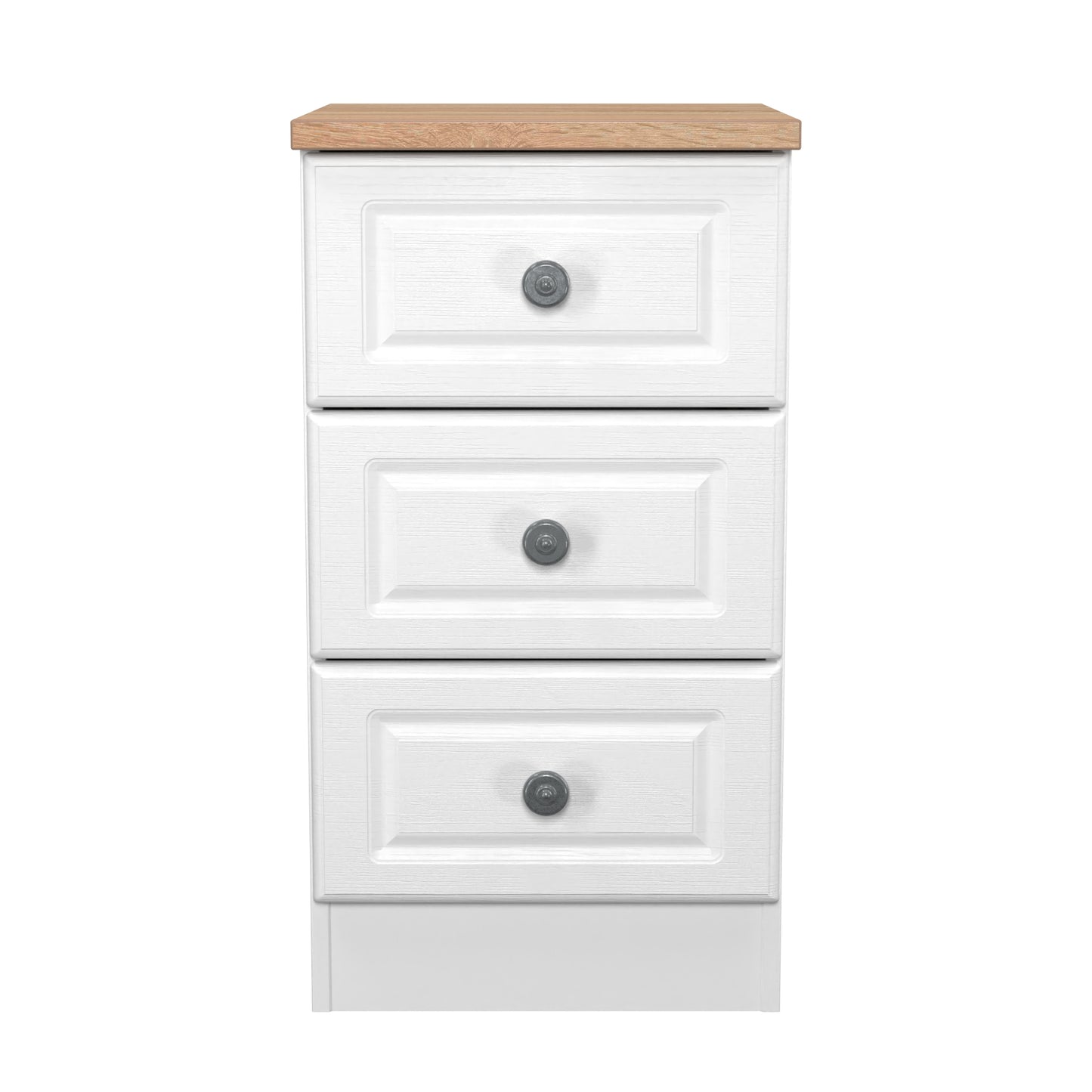 Norfolk Bedside Table White & Light Oak 3 Drawers 37cm