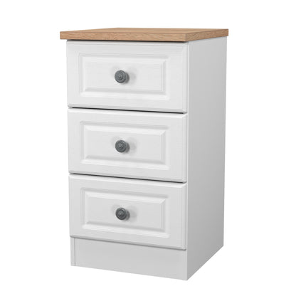 Norfolk Bedside Table White & Light Oak 3 Drawers 37cm