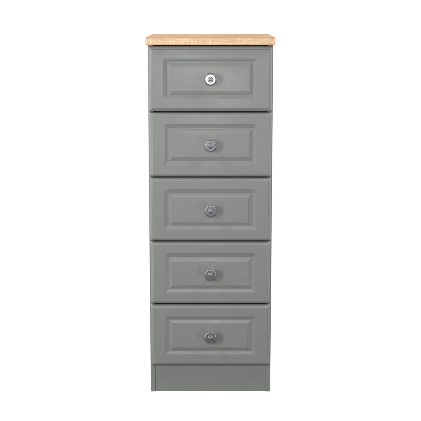 Norfolk Bedside Table Grey & Light Oak 5 Drawers 37cm