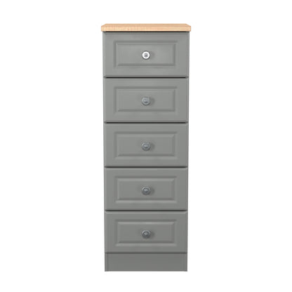 Norfolk Bedside Table Grey & Light Oak 5 Drawers 37cm