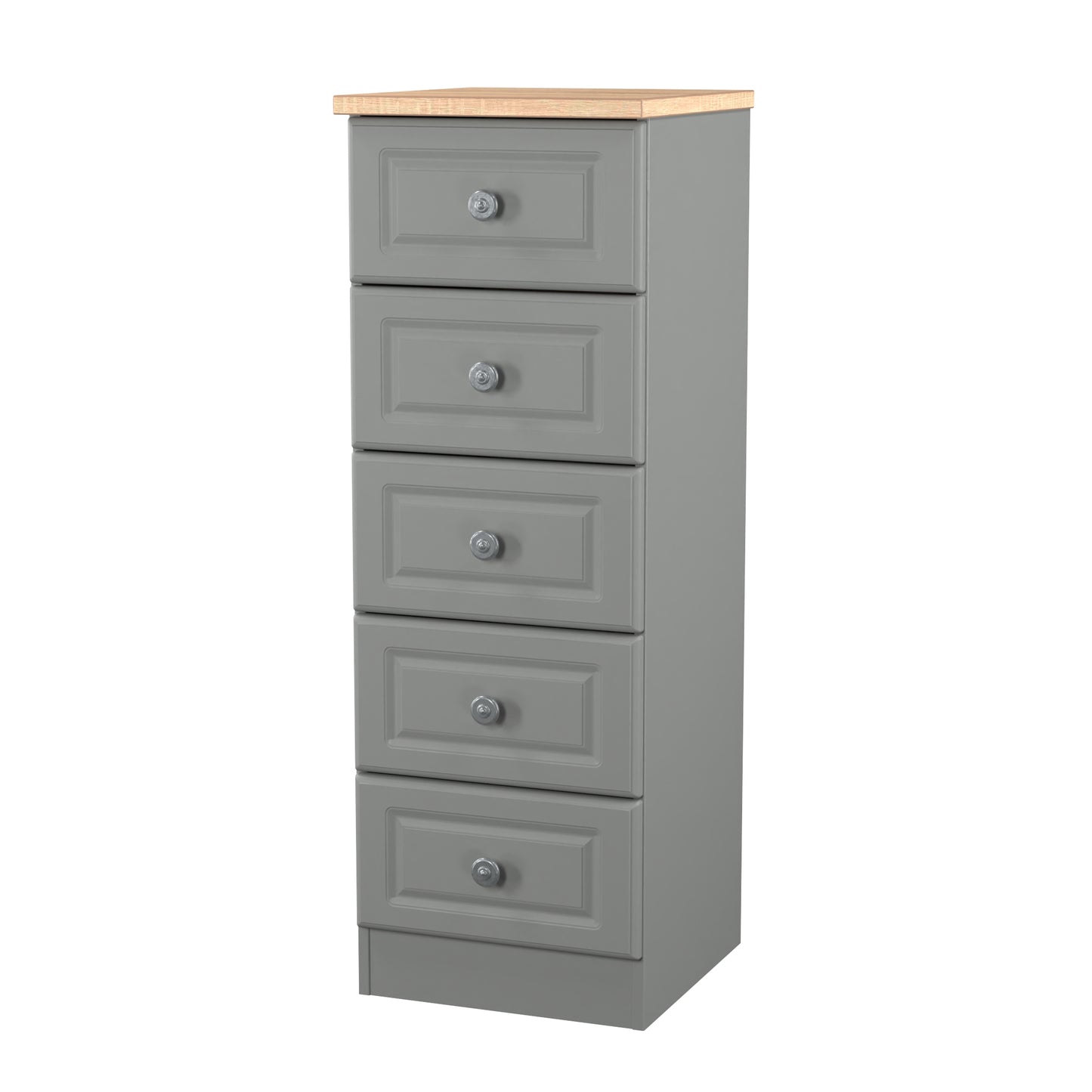 Norfolk Bedside Table Grey & Light Oak 5 Drawers 37cm