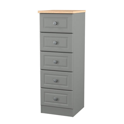 Norfolk Bedside Table Grey & Light Oak 5 Drawers 37cm