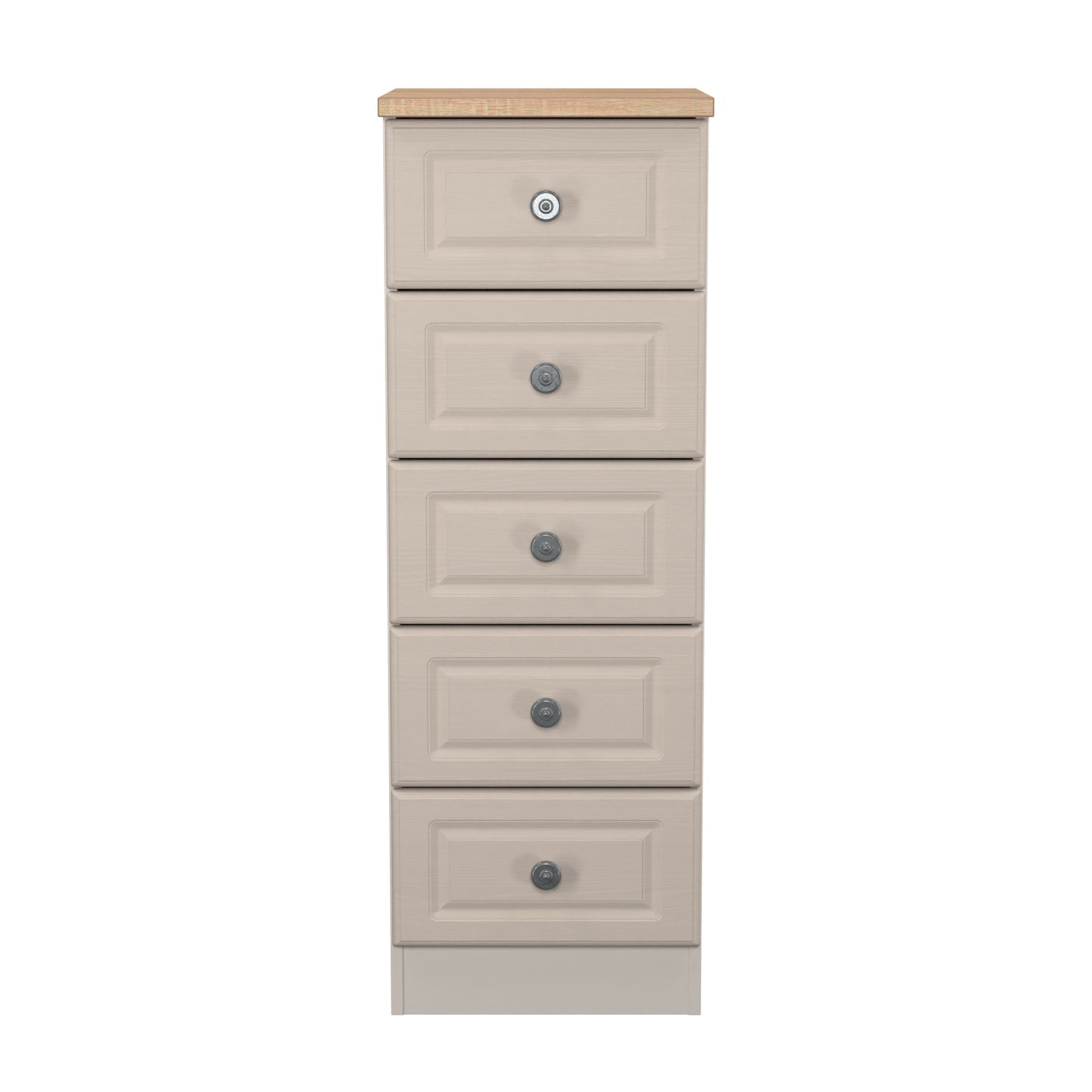 Norfolk Bedside Table Off-white & Light Oak 5 Drawers 37cm