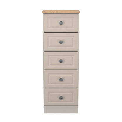 Norfolk Bedside Table Off-white & Light Oak 5 Drawers 37cm