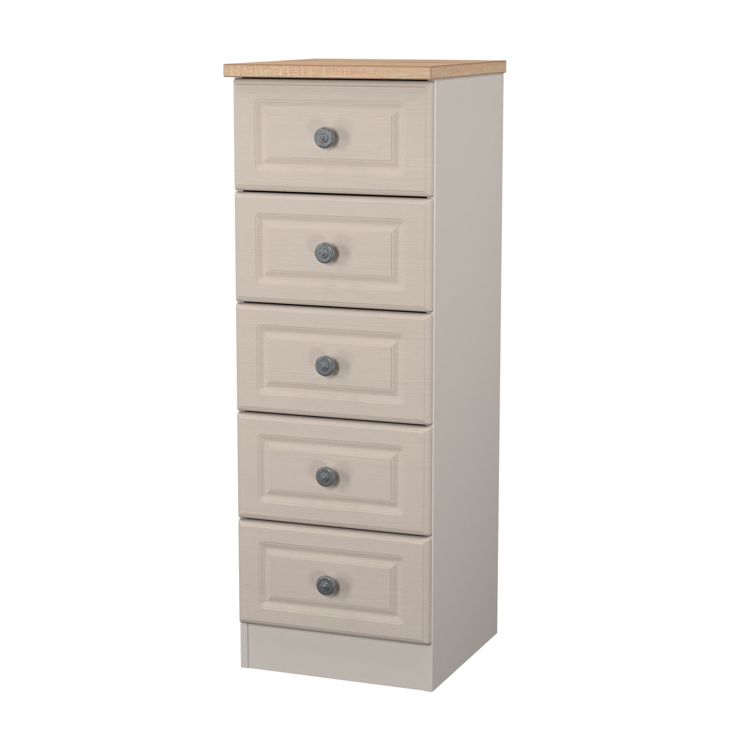 Norfolk Bedside Table Off-white & Light Oak 5 Drawers 37cm
