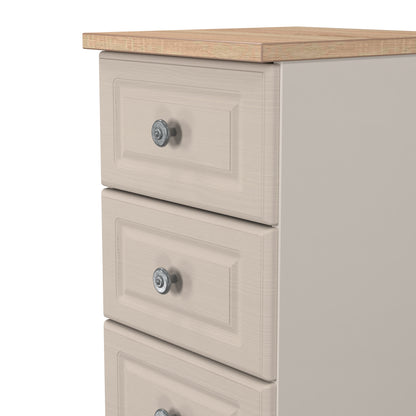 Norfolk Bedside Table Off-white & Light Oak 5 Drawers 37cm