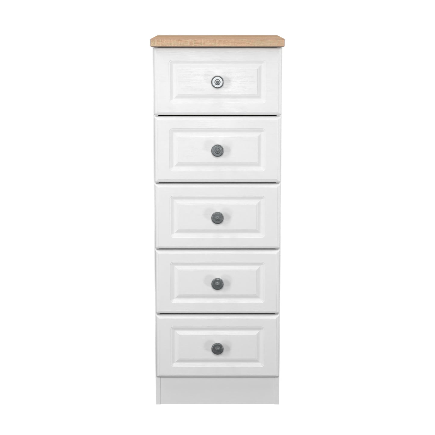 Norfolk Bedside Table White & Light Oak 5 Drawers 37cm
