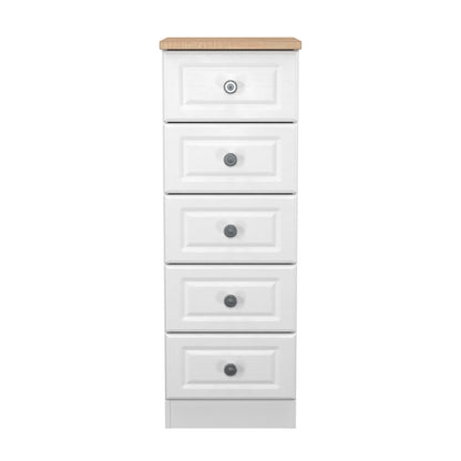 Norfolk Bedside Table White & Light Oak 5 Drawers 37cm