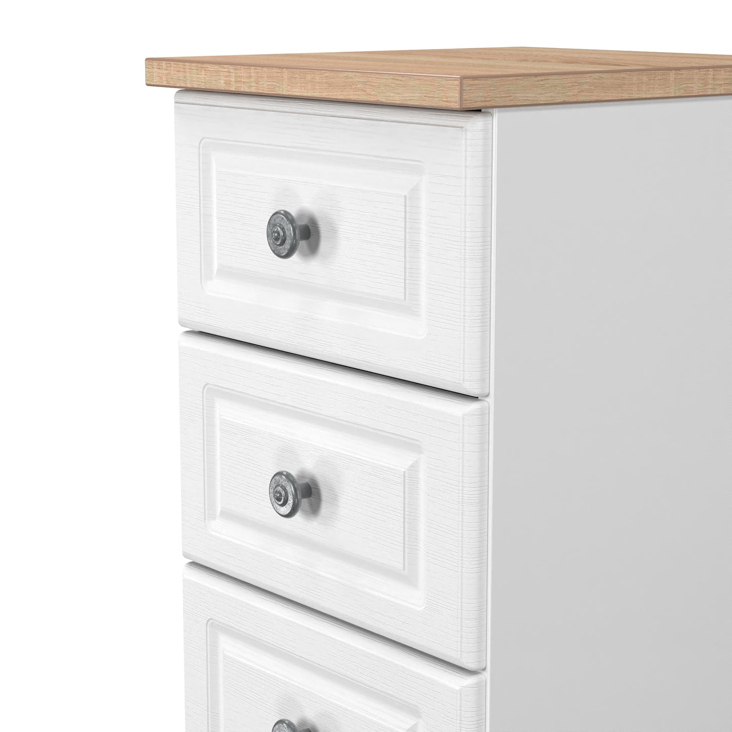 Norfolk Bedside Table White & Light Oak 5 Drawers 37cm