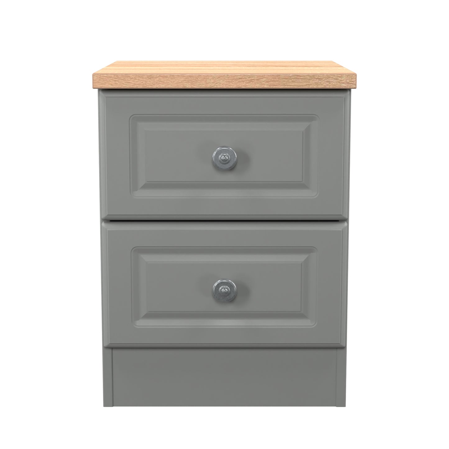 Norfolk Bedside Table Grey & Light Oak 2 Drawers 37cm