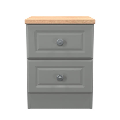 Norfolk Bedside Table Grey & Light Oak 2 Drawers 37cm