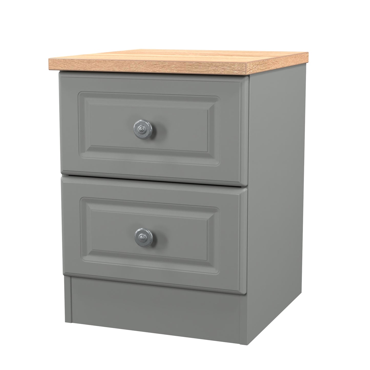 Norfolk Bedside Table Grey & Light Oak 2 Drawers 37cm