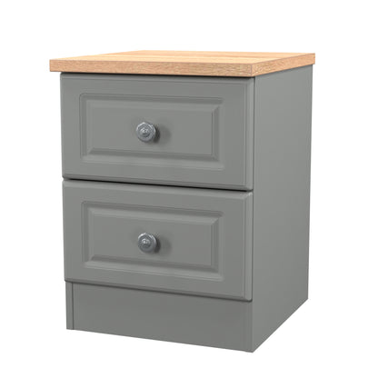 Norfolk Bedside Table Grey & Light Oak 2 Drawers 37cm