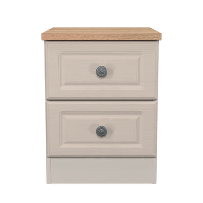 Norfolk Bedside Table Off-white & Light Oak 2 Drawers 37cm