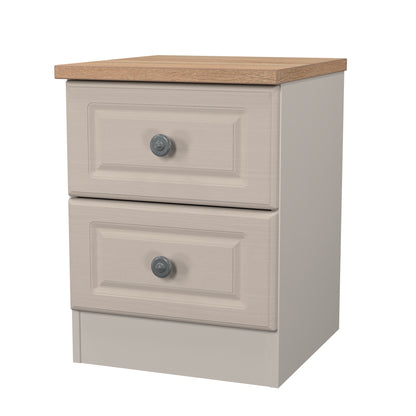 Norfolk Bedside Table Off-white & Light Oak 2 Drawers 37cm