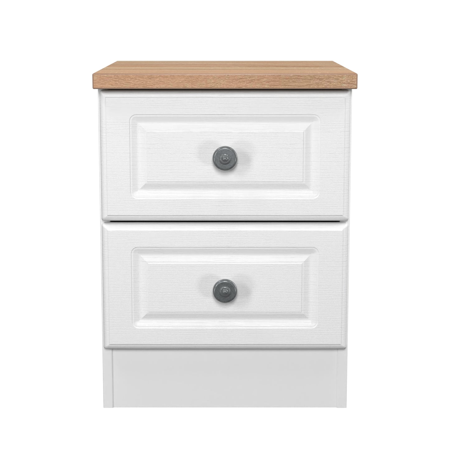 Norfolk Bedside Table White & Light Oak 2 Drawers 37cm