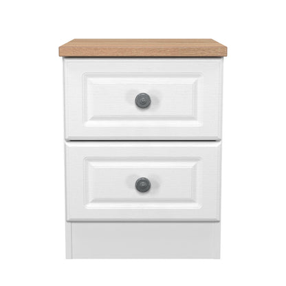 Norfolk Bedside Table White & Light Oak 2 Drawers 37cm