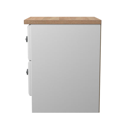 Norfolk Bedside Table White & Light Oak 2 Drawers 37cm