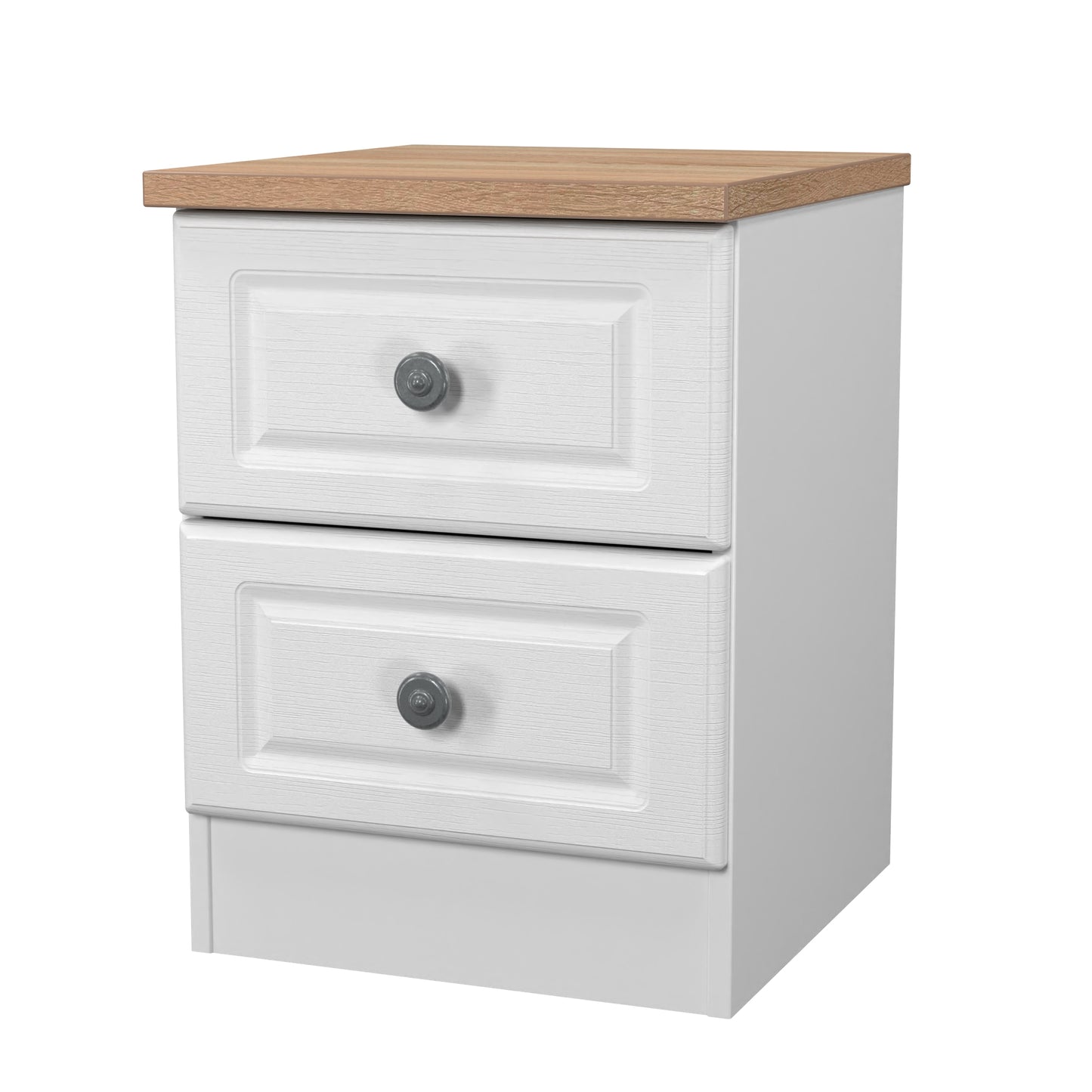 Norfolk Bedside Table White & Light Oak 2 Drawers 37cm