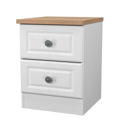 Norfolk Bedside Table White & Light Oak 2 Drawers 37cm