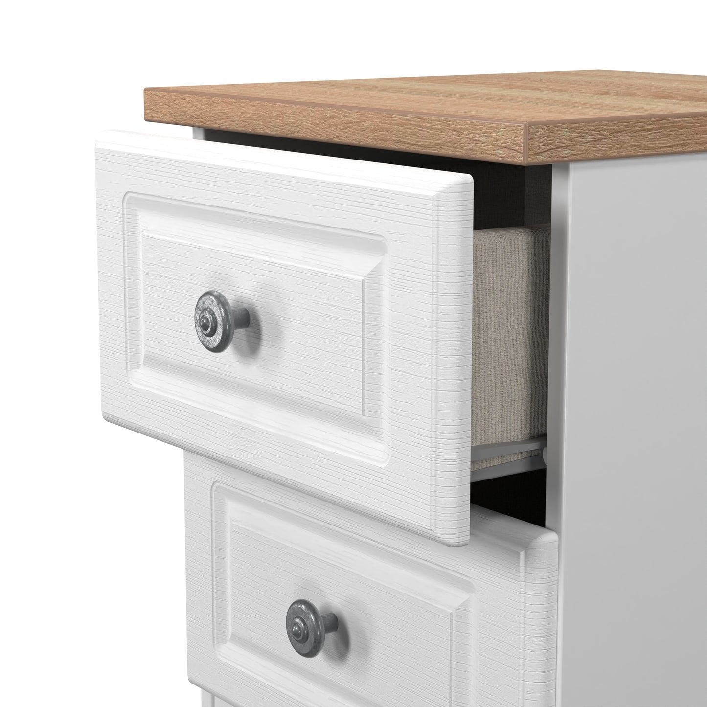 Norfolk Bedside Table White & Light Oak 2 Drawers 37cm